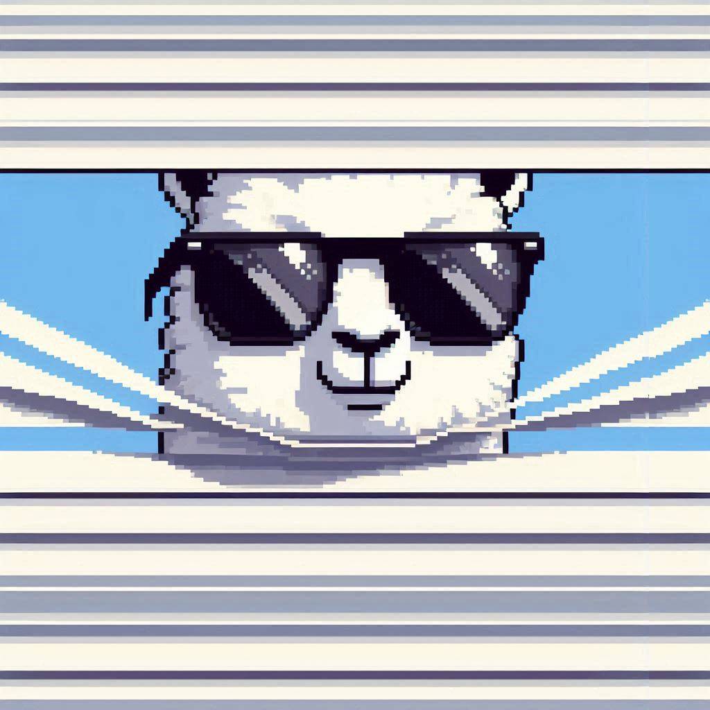 Alpaca peeking through blinds